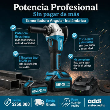 Pulidora Inalámbrica Profesional 68Vf con Doble Batería de Litio