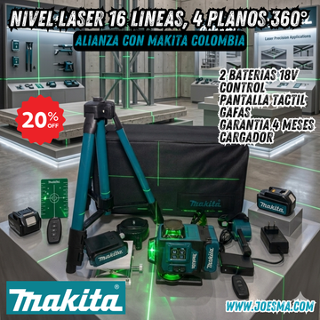 Nivel Láser 16 Líneas Táctil – MAKITA | 4 planos 360° | Autonivelante🎚️